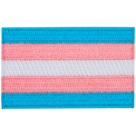 The transgender pride flag displays blue, pink, and white horizontal stripes.
