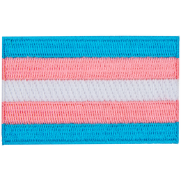 The transgender pride flag displays blue, pink, and white horizontal stripes.
