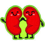 Two kidneys hold hands and smile with little kawaii-style faces.