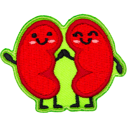 Two kidneys hold hands and smile with little kawaii-style faces.