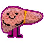 A liver with a kawaii-style face stands ready to educate.