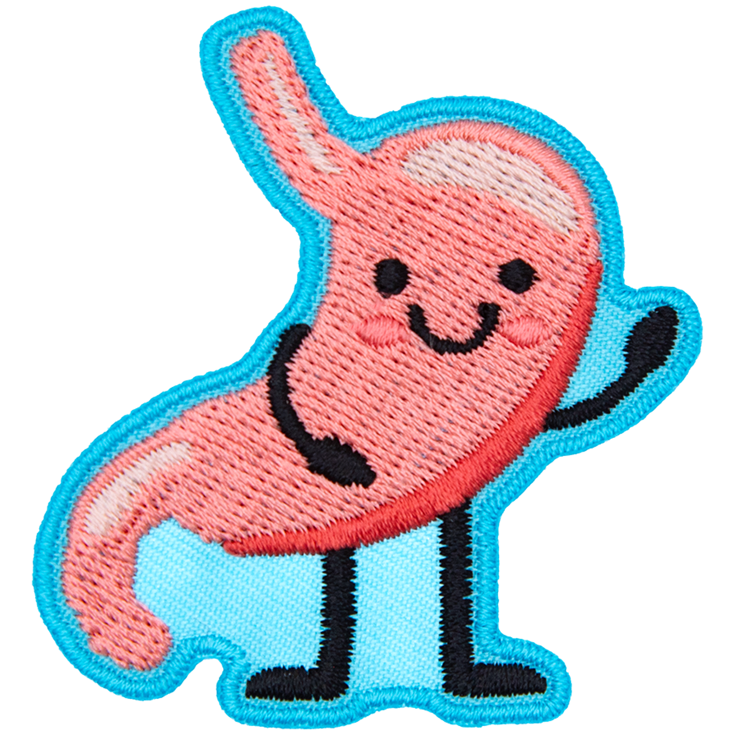 A stomach with a kawaii face gives a friendly wave.
