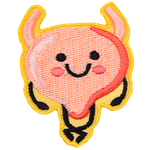 This kawaii bladder is crossing its legs and surrounded by a light yellow border.