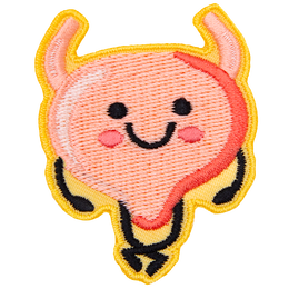 This kawaii bladder is crossing its legs and surrounded by a light yellow border.