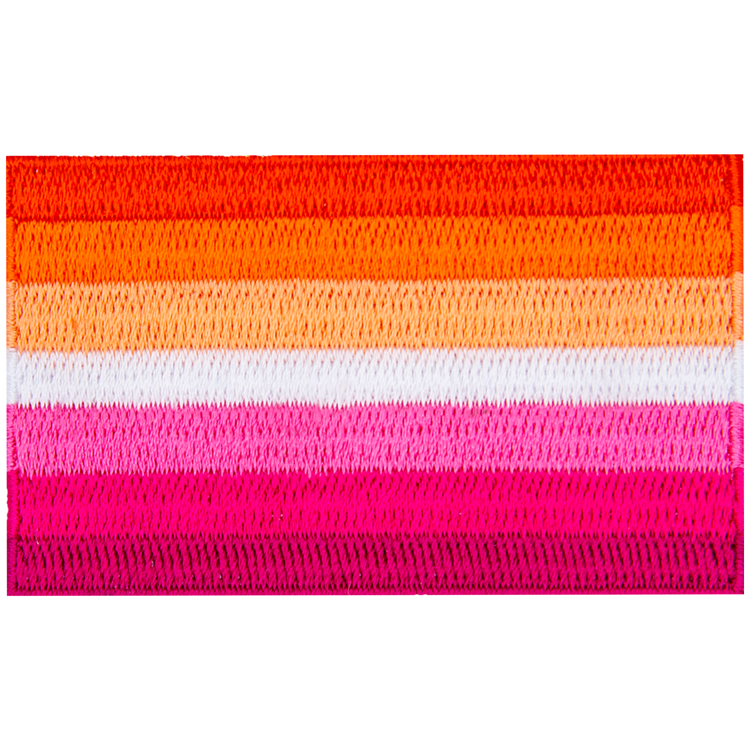 The lesbian pride flag displays horizontal stripes of various tones of red, orange, white, and pink.
