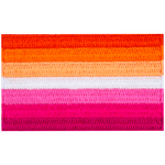 The lesbian pride flag displays horizontal stripes of various tones of red, orange, white, and pink.