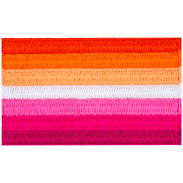 The lesbian pride flag displays horizontal stripes of various tones of red, orange, white, and pink.
