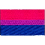 The bisexual pride flag displays 3 horizontal stripes: a wide pink, a thin purple, and a wide blue.