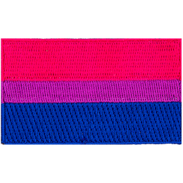 The bisexual pride flag displays 3 horizontal stripes: a wide pink, a thin purple, and a wide blue.