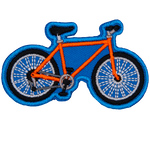 An orange bicycle on a blue background.
