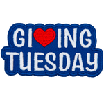 The words Giving Tuesday are sewn in white thread. The V in Giving is a heart.