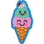 Mint and strawberry ice cream scoops stacked on top of each other with adorable kawaii smiles.
