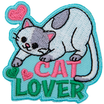 A grey and white cat is on top of the words Cat Lover.
