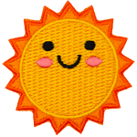 A large yellow sun is smiling happily.