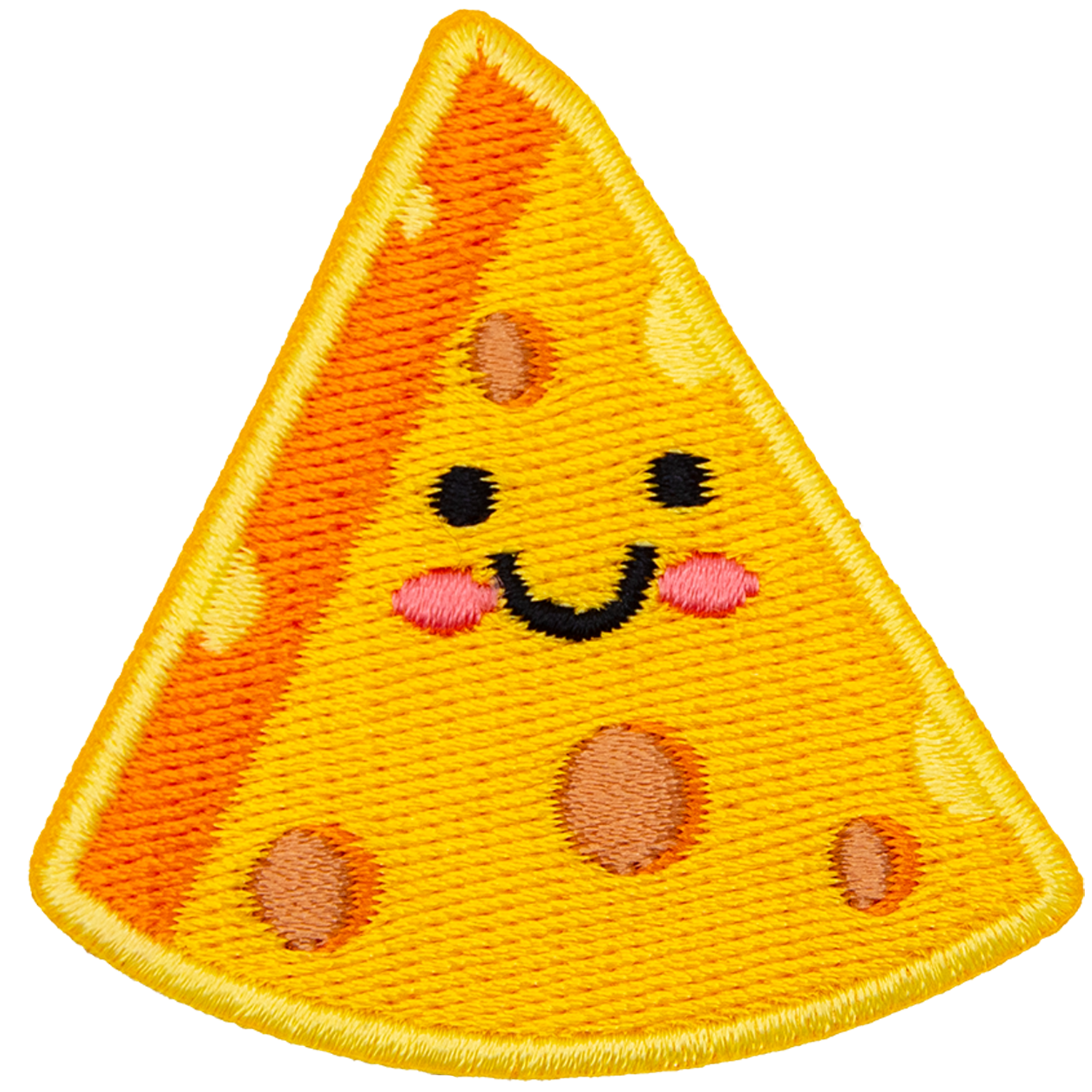 A yellow triangular wedge of cheese with a kawaii face.