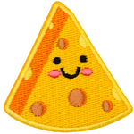 A yellow triangular wedge of cheese with a kawaii face.