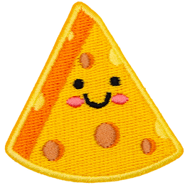 A yellow triangular wedge of cheese with a kawaii face.