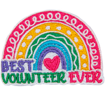 The words Best Volunteer Ever are underneath a pastel rainbow.