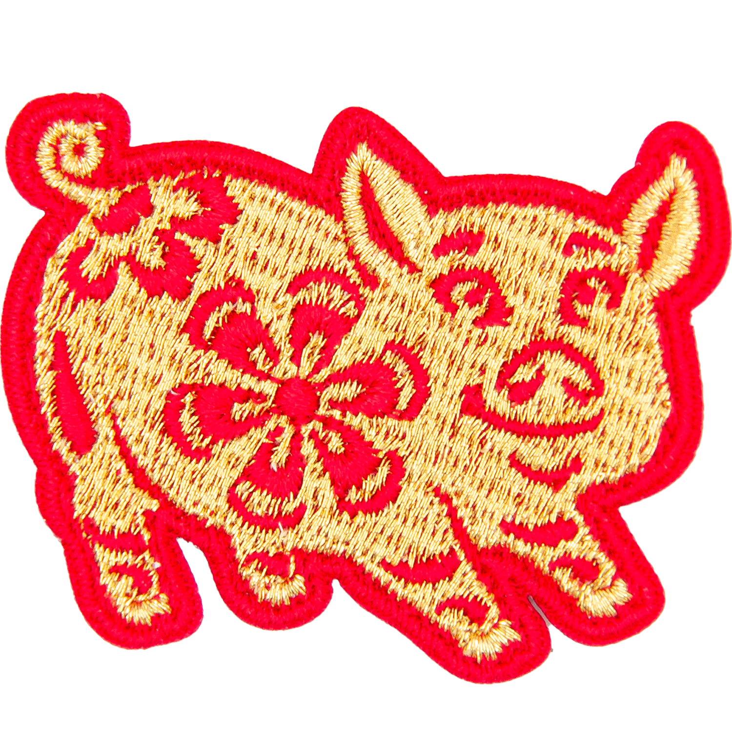 A gold pig in a red outline and detailing.