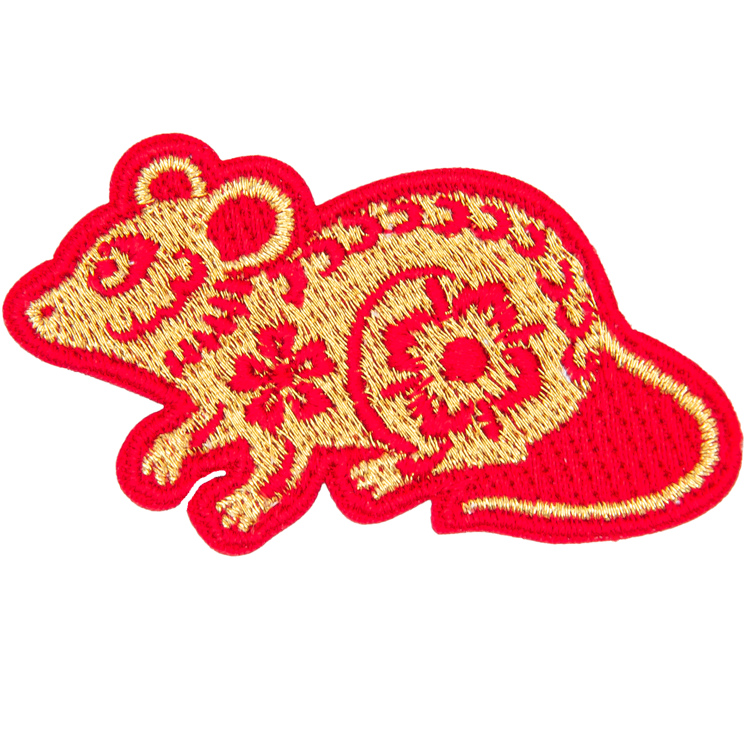A gold rat with a red outline and detailing.