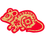 A gold rat with a red outline and detailing.