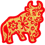 A gold ox with a red outline and details.