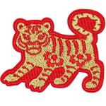 A gold tiger with a red outline and details.