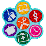 Several symbols representing various life skills are in colourful circles.