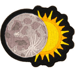 A moon overlapping half of a sun.