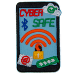 A phone with the words Cyber Safe on it, and a wifi with a lock.
