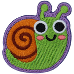 An adorable green snail with a brown shell.