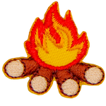 A red and yellow fire on three wood logs.