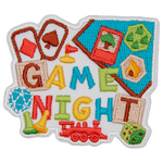 A bunch of game pieces are around the words Game Night.