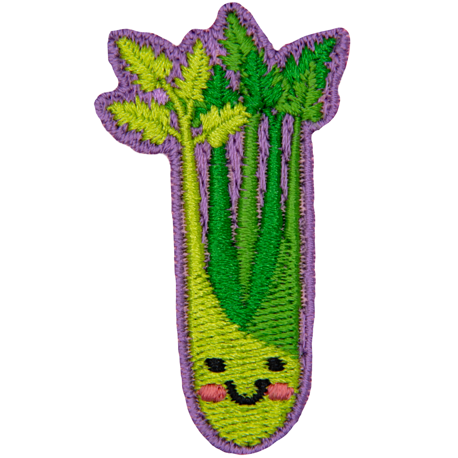 A cluster of celery stalks with a cute face on it.