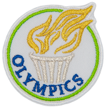 The Olympic torch above the word Olympics.