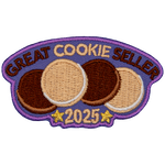 Four cookies underneath the words Great Cookie Seller and above 2025.