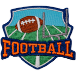 A football going over a goal post above the word football.