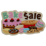 An assortment of baked goods are underneath the words Bake Sale.