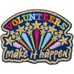 The words Volunteers Make It Happen surrounding colourful fireworks.