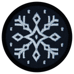 A snowflake on a black background. 