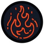 A red flame on a black background.