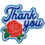 A red rose is next to the words: Thank you.