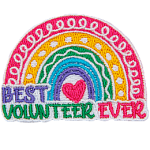 The words Best Volunteer Ever are underneath a pastel rainbow.