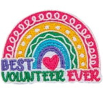 The words Best Volunteer Ever are underneath a pastel rainbow.