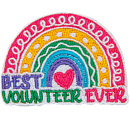 The words Best Volunteer Ever are underneath a pastel rainbow.