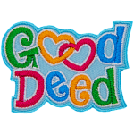 The word Good is stacked upon the word Deed. The double Os in Good are two interlinking hearts.