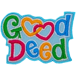 The word Good is stacked upon the word Deed. The double Os in Good are two interlinking hearts.