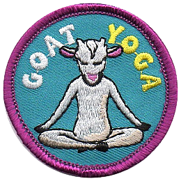 The words Goat Yoga are above an anthropomorphic goat doing yoga.