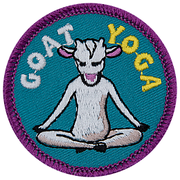 The words Goat Yoga are above an anthropomorphic goat doing yoga.