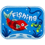 A salmon-coloured fish opens its mouth to grab a green worm off the hook. The word Fishing is floating in the water.